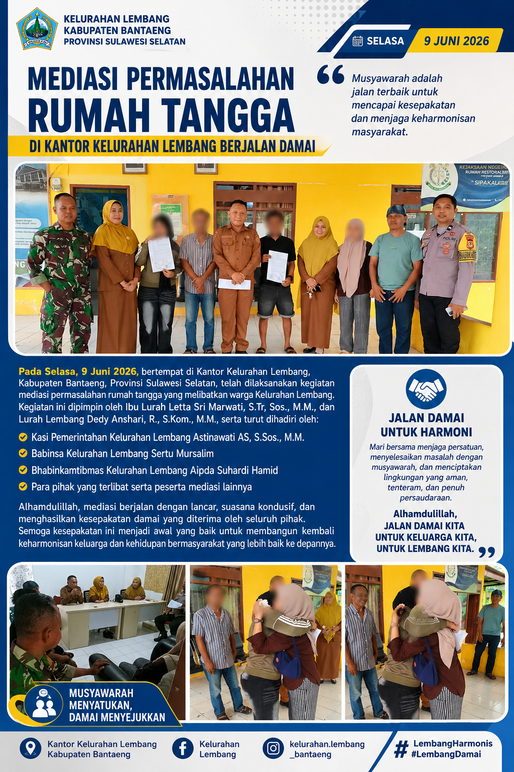 Mediasi Permasalahan Rumah Tangga di Kantor Kelurahan Lembang Berakhir Damai, Wujud Komitmen Menjaga Harmoni Masyarakat